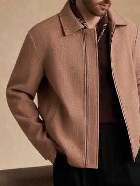 Brown Casual Zip-Up Short Jacket